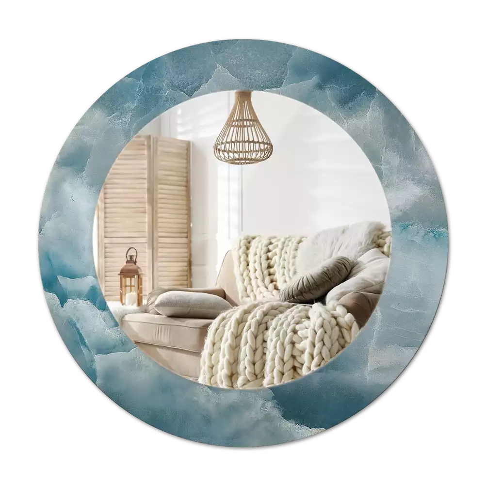 Ronde spiegel met bedrukte lijst Blauw Onyx Marmer