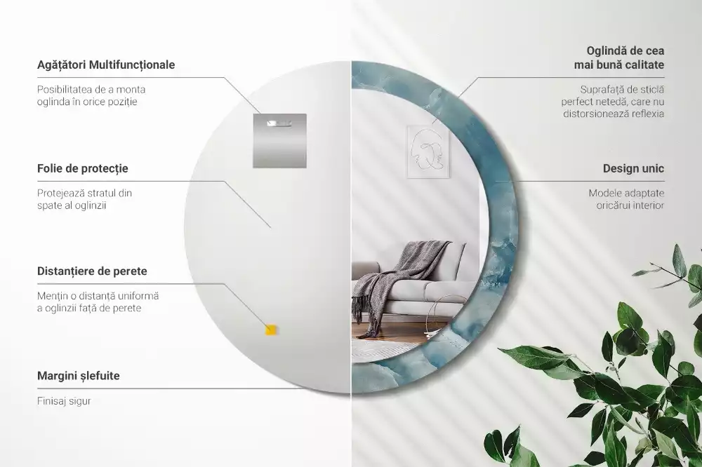 Ronde spiegel met bedrukte lijst Blauw Onyx Marmer