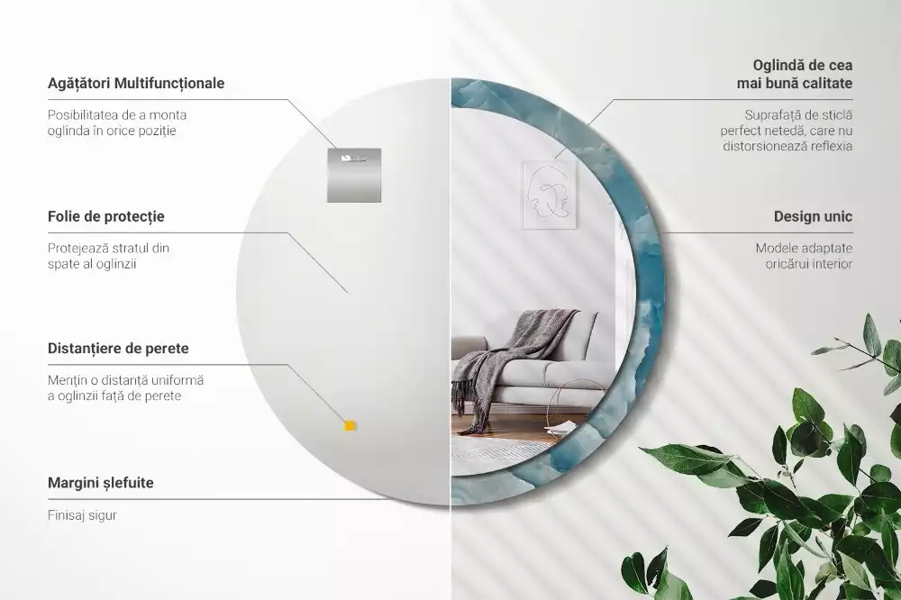 Ronde spiegel met bedrukte lijst Blauw Onyx Marmer