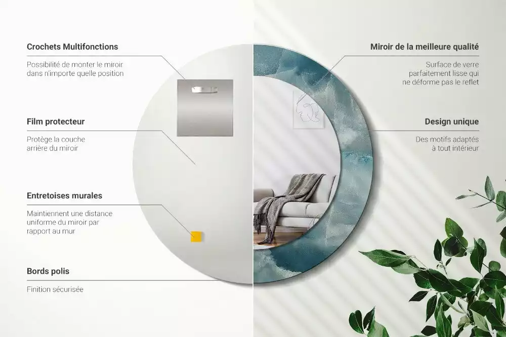 Ronde spiegel met bedrukte lijst Blauw Onyx Marmer