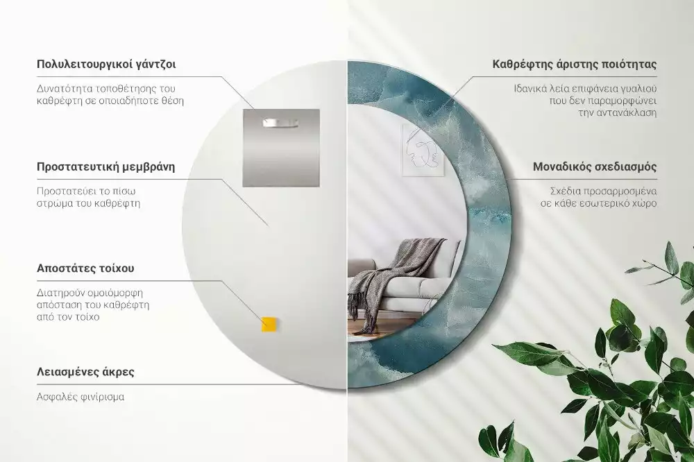 Ronde spiegel met bedrukte lijst Blauw Onyx Marmer