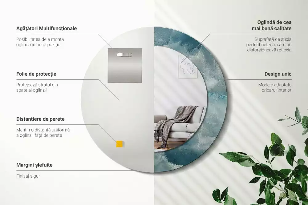 Ronde spiegel met bedrukte lijst Blauw Onyx Marmer