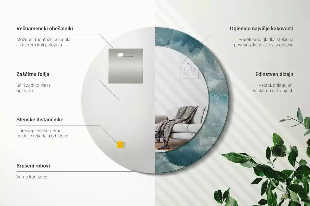 Ronde spiegel met bedrukte lijst Blauw Onyx Marmer