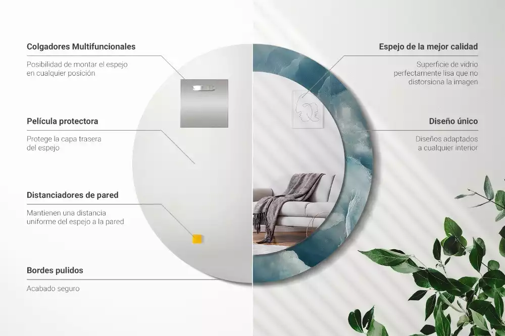 Ronde spiegel met bedrukte lijst Blauw Onyx Marmer