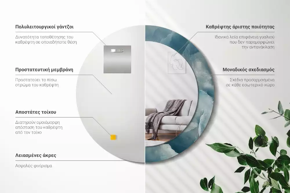 Ronde spiegel met bedrukte lijst Blauw Onyx Marmer