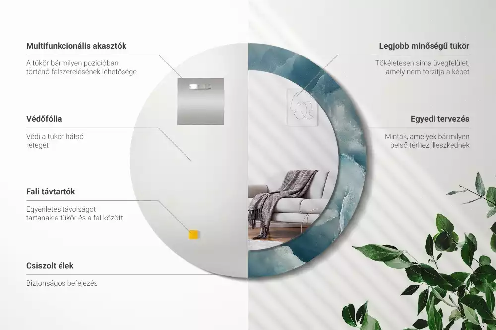 Ronde spiegel met bedrukte lijst Blauw Onyx Marmer