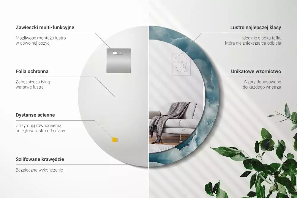 Ronde spiegel met bedrukte lijst Blauw Onyx Marmer