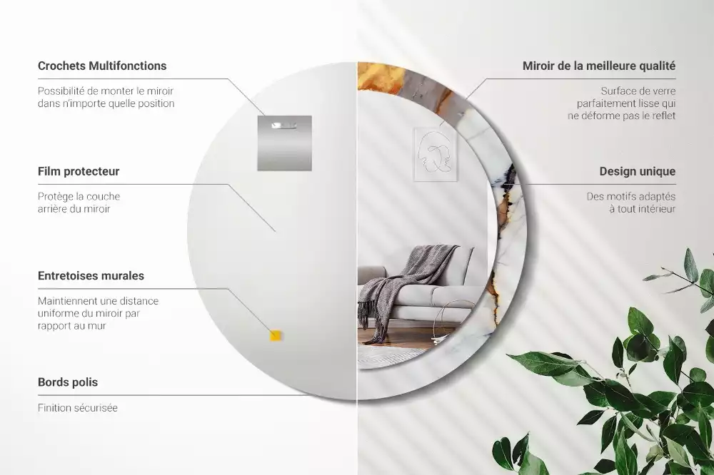 Ronde spiegel met bedrukte lijst Wit marmer