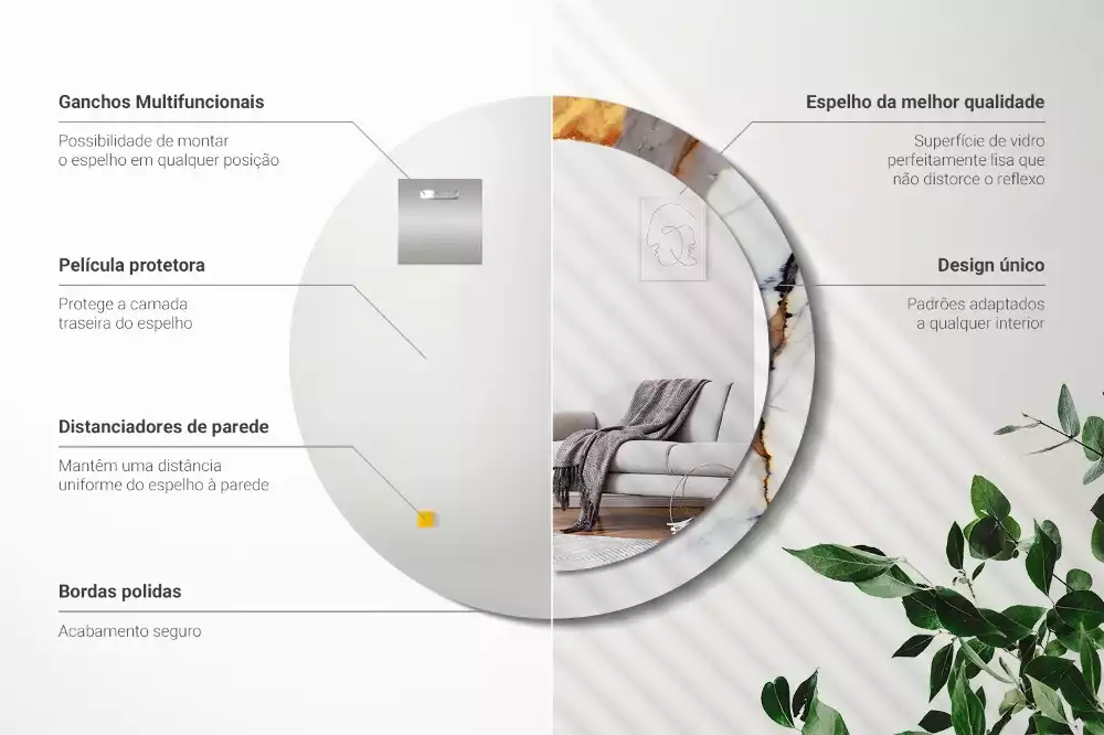 Ronde spiegel met bedrukte lijst Wit marmer