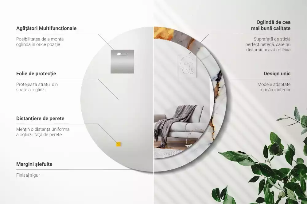 Ronde spiegel met bedrukte lijst Wit marmer