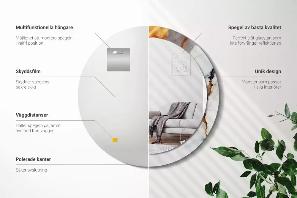 Ronde spiegel met bedrukte lijst Wit marmer