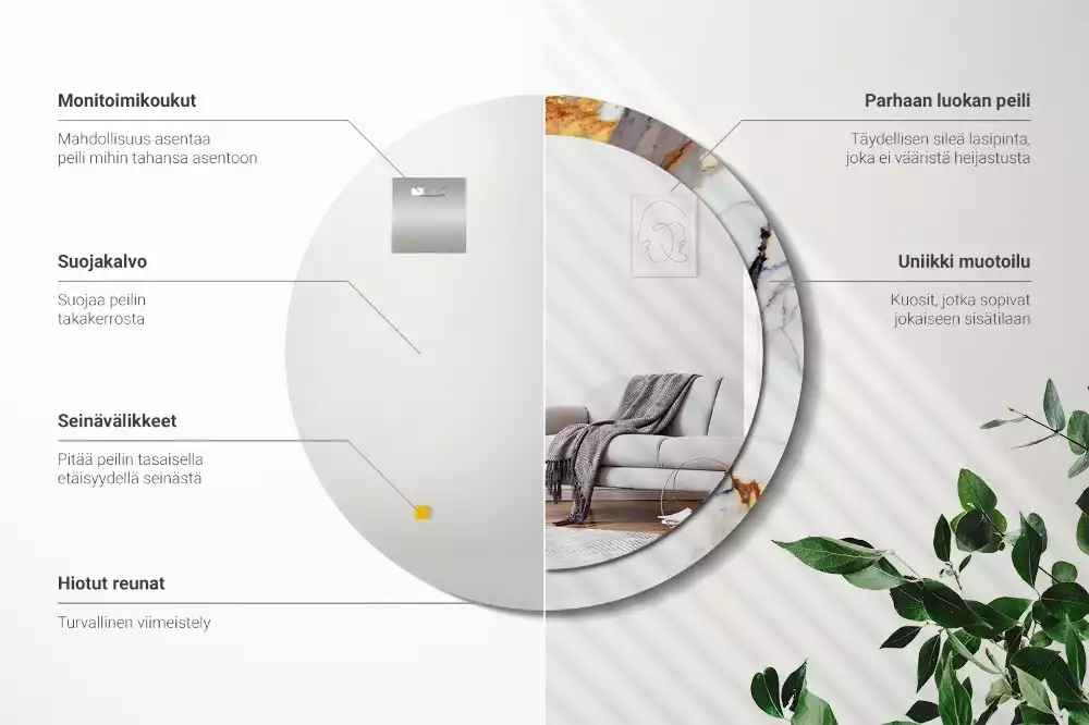 Ronde spiegel met bedrukte lijst Wit marmer