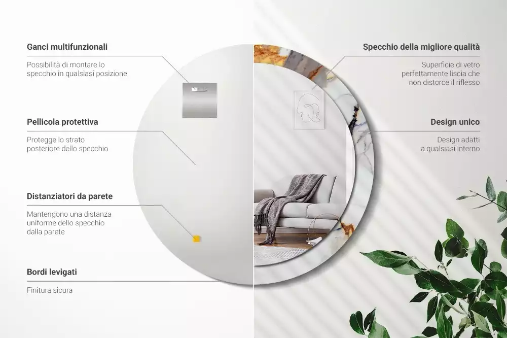 Ronde spiegel met bedrukte lijst Wit marmer