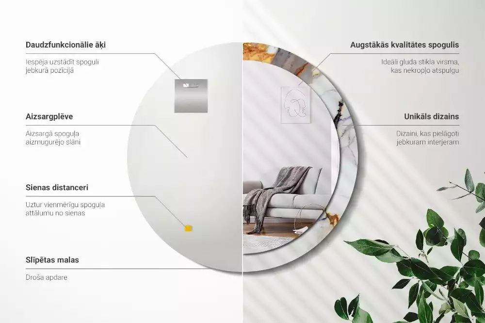 Ronde spiegel met bedrukte lijst Wit marmer