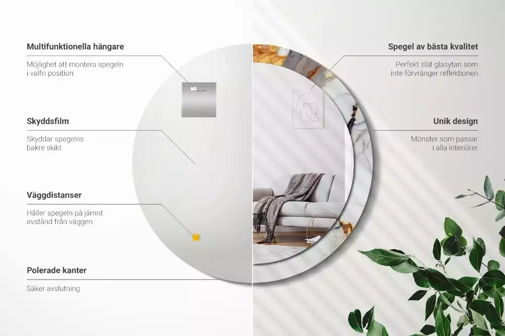 Ronde spiegel met bedrukte lijst Wit marmer