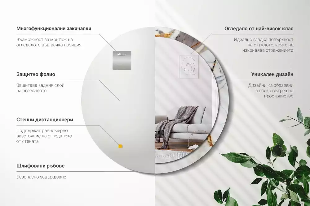 Ronde spiegel met bedrukte lijst Wit marmer