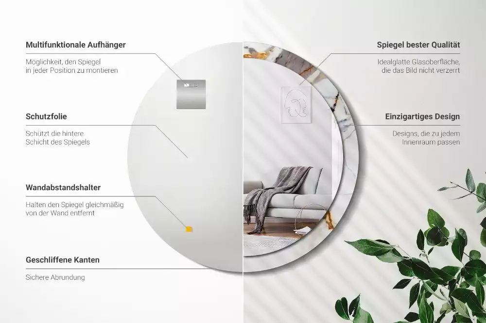 Ronde spiegel met bedrukte lijst Wit marmer