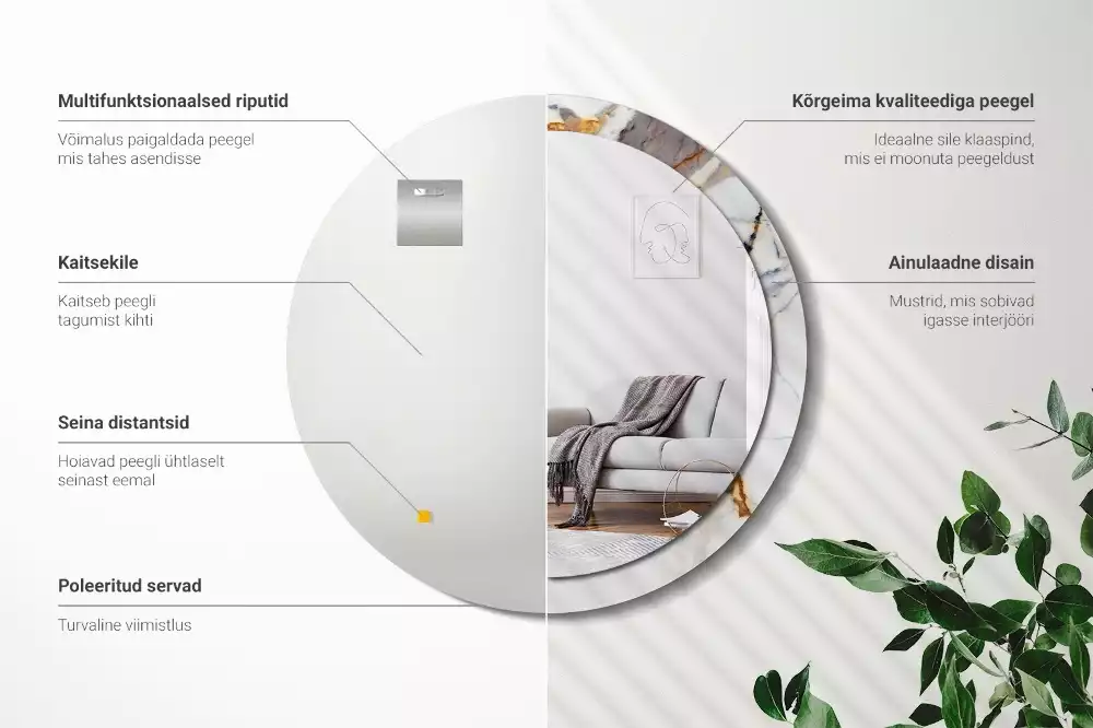 Ronde spiegel met bedrukte lijst Wit marmer