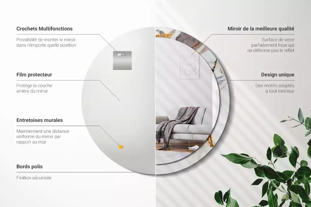 Ronde spiegel met bedrukte lijst Wit marmer