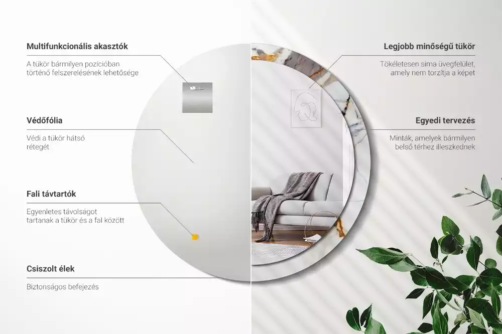 Ronde spiegel met bedrukte lijst Wit marmer