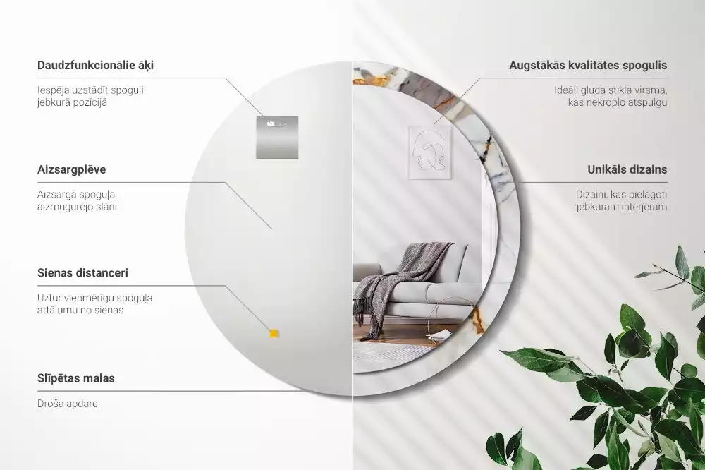 Ronde spiegel met bedrukte lijst Wit marmer