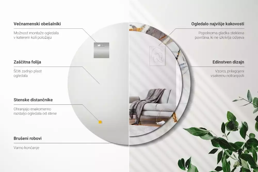 Ronde spiegel met bedrukte lijst Wit marmer