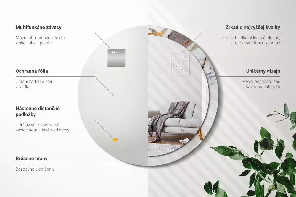 Ronde spiegel met bedrukte lijst Wit marmer