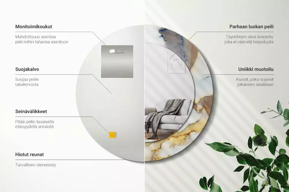 Ronde spiegel met bedrukte lijst Wit marmer