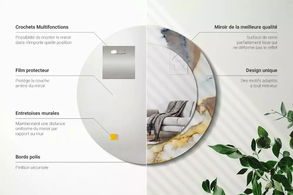 Ronde spiegel met bedrukte lijst Wit marmer