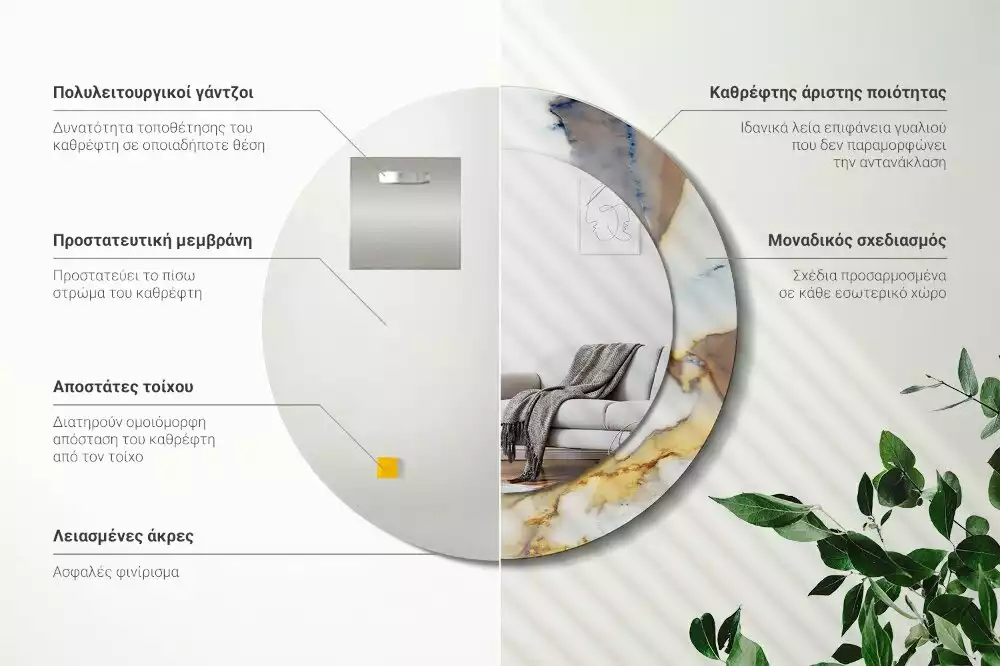 Ronde spiegel met bedrukte lijst Wit marmer