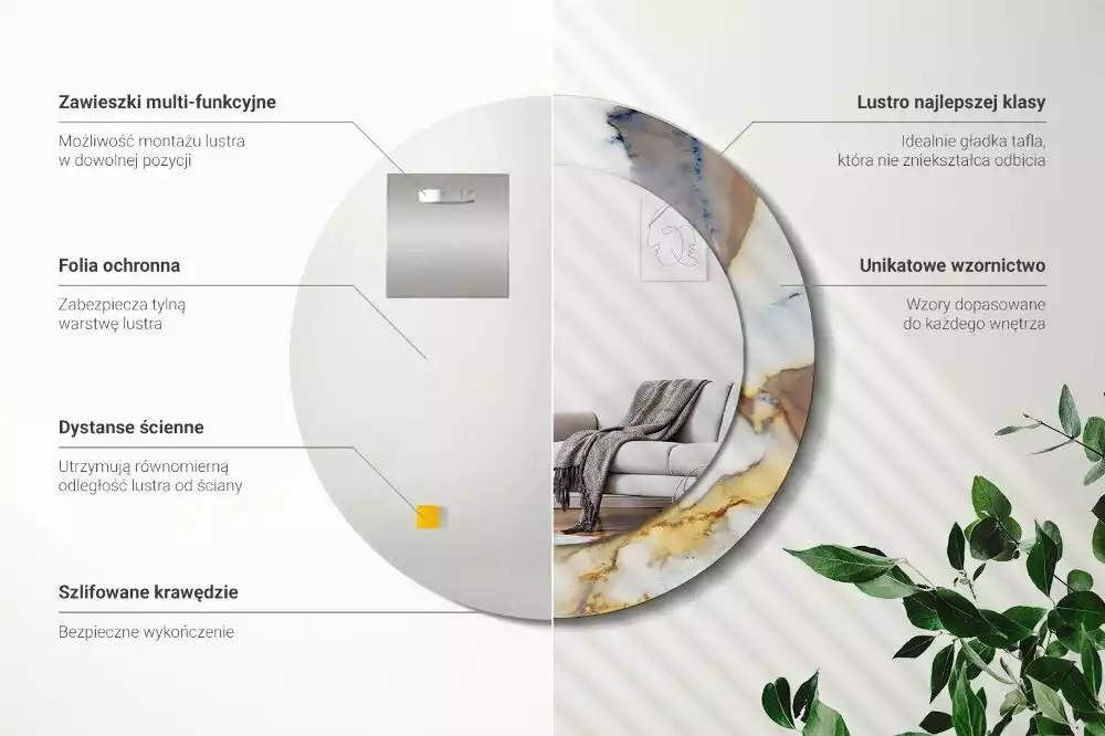 Ronde spiegel met bedrukte lijst Wit marmer