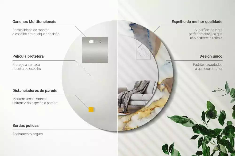 Ronde spiegel met bedrukte lijst Wit marmer