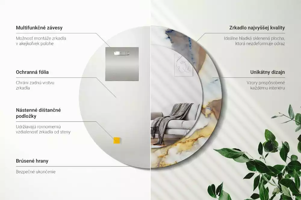 Ronde spiegel met bedrukte lijst Wit marmer