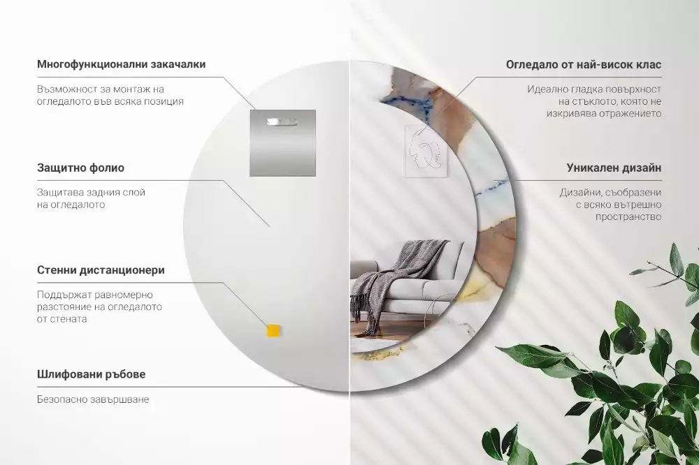 Ronde spiegel met bedrukte lijst Wit marmer