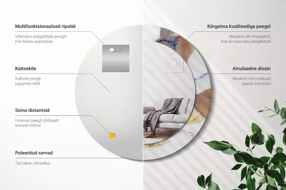 Ronde spiegel met bedrukte lijst Wit marmer