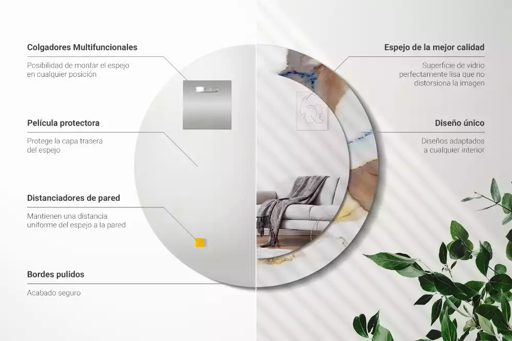 Ronde spiegel met bedrukte lijst Wit marmer