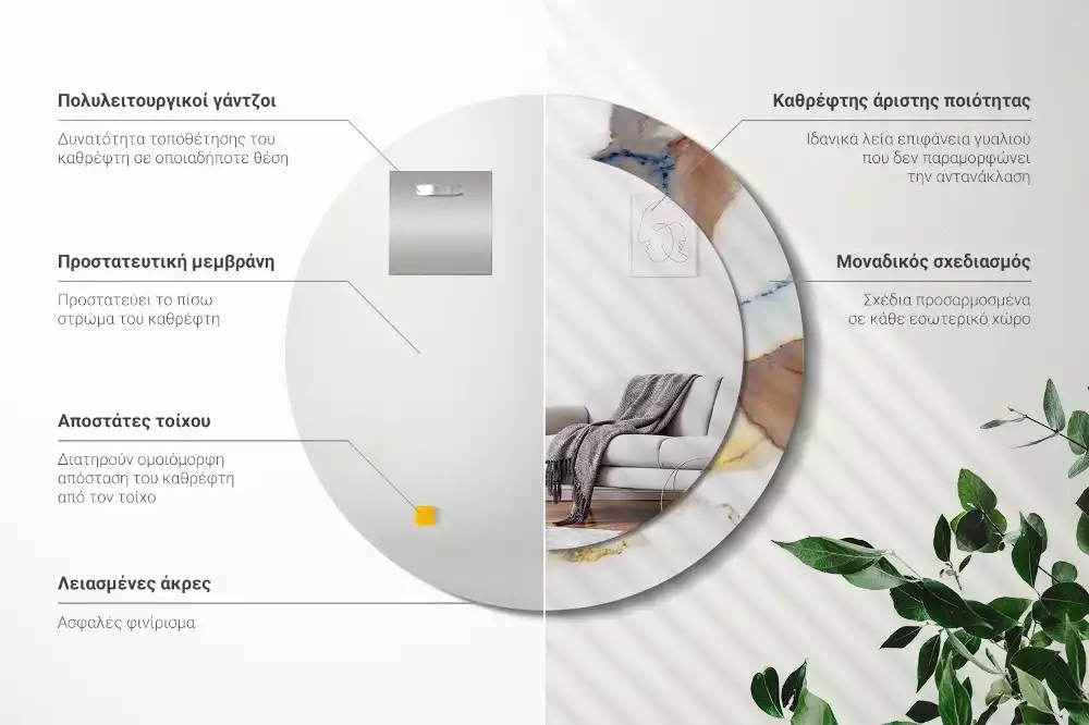 Ronde spiegel met bedrukte lijst Wit marmer