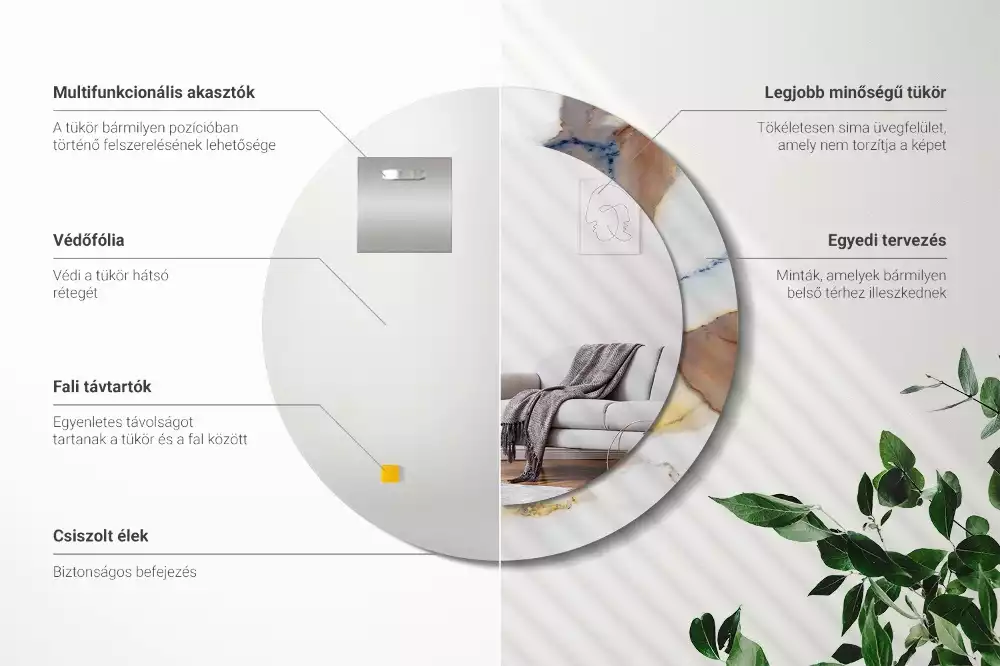 Ronde spiegel met bedrukte lijst Wit marmer