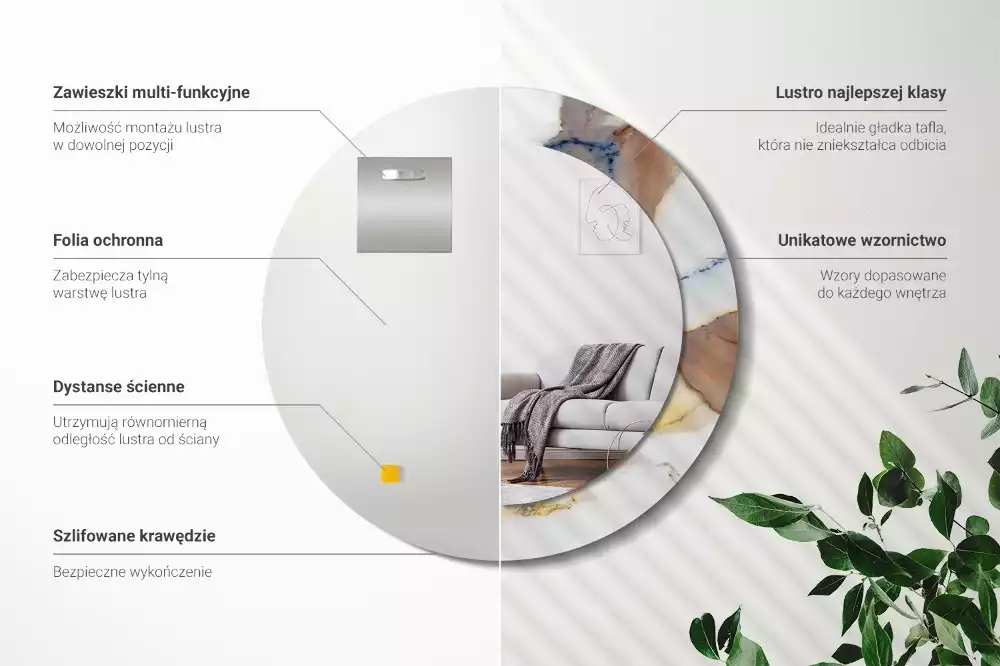 Ronde spiegel met bedrukte lijst Wit marmer