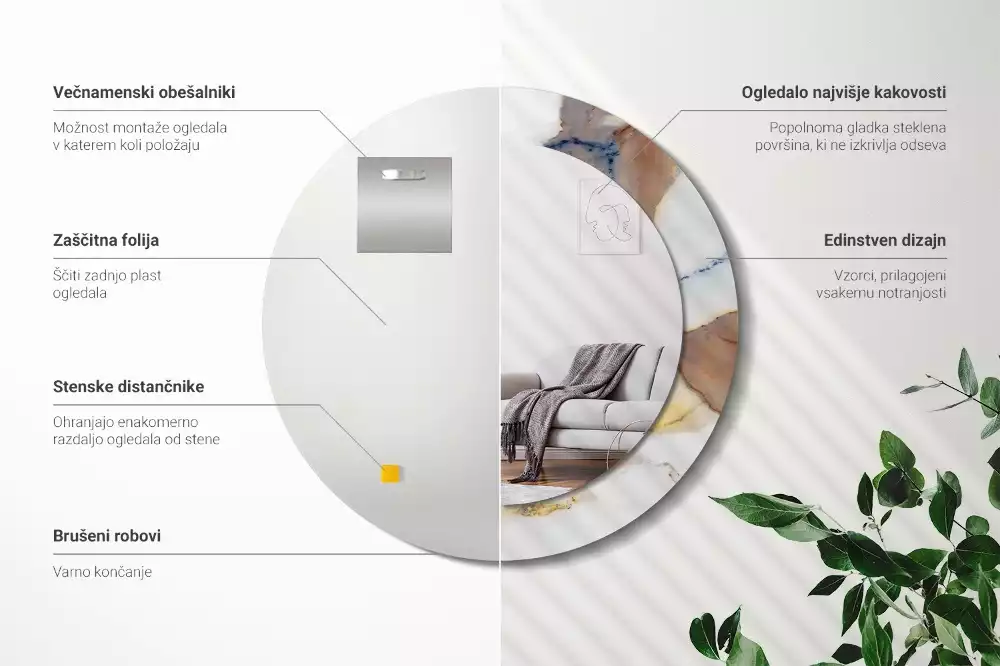 Ronde spiegel met bedrukte lijst Wit marmer