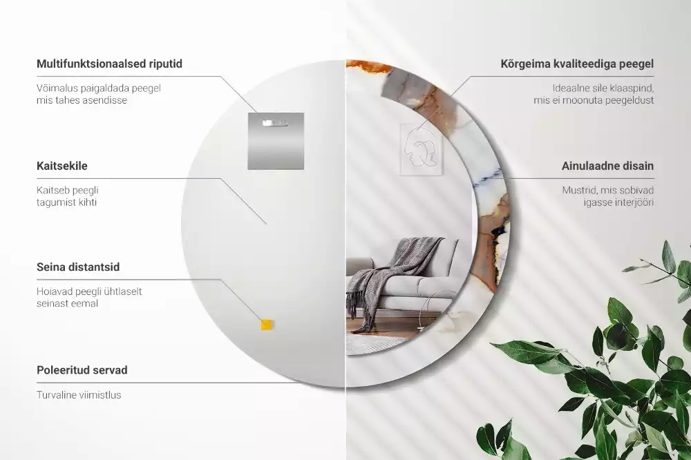 Ronde spiegel met bedrukte lijst Wit marmer