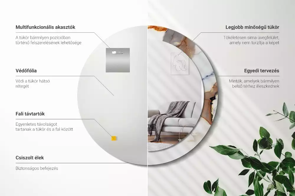 Ronde spiegel met bedrukte lijst Wit marmer