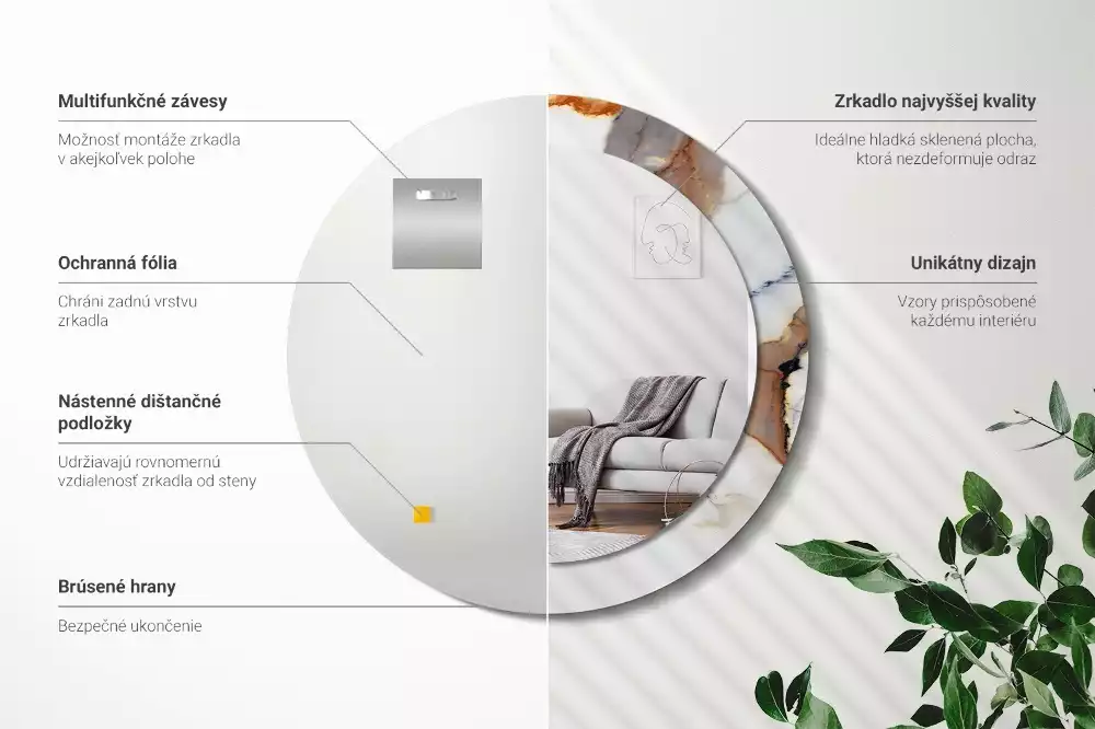 Ronde spiegel met bedrukte lijst Wit marmer