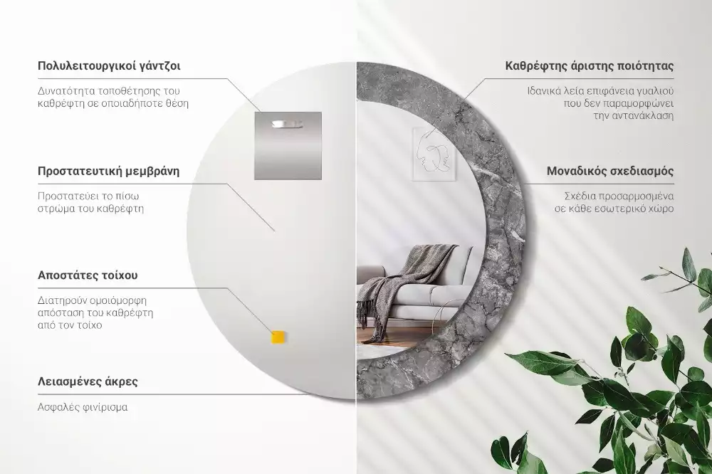 Ronde spiegel met decoratie Rustiek marmer