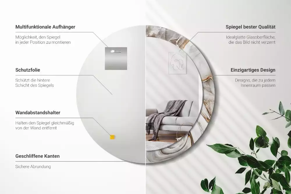 Bedrukte ronde spiegel Licht marmer