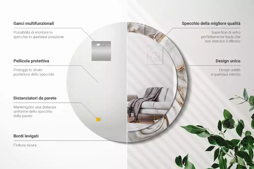 Bedrukte ronde spiegel Licht marmer