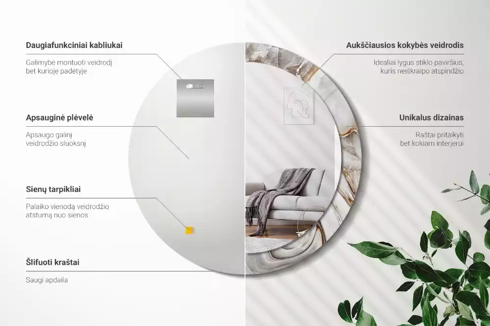 Bedrukte ronde spiegel Licht marmer