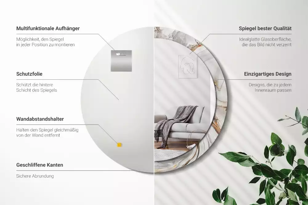 Bedrukte ronde spiegel Licht marmer