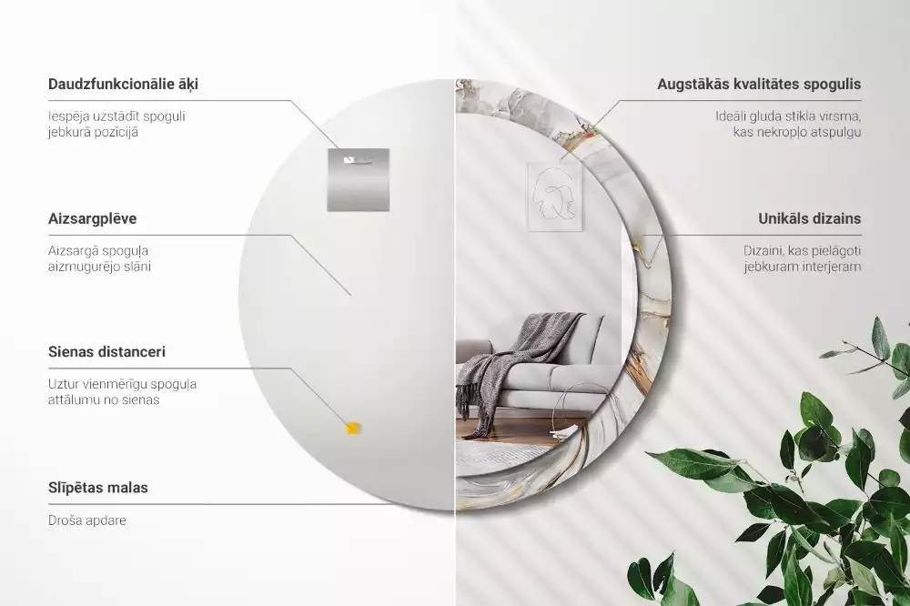 Bedrukte ronde spiegel Licht marmer