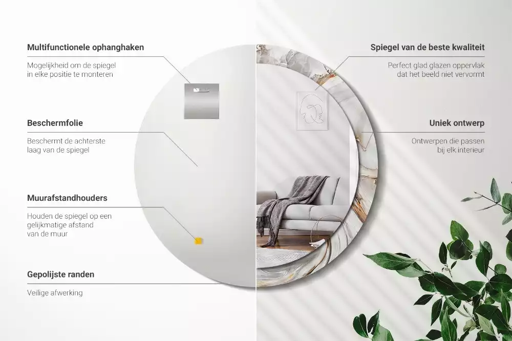 Bedrukte ronde spiegel Licht marmer